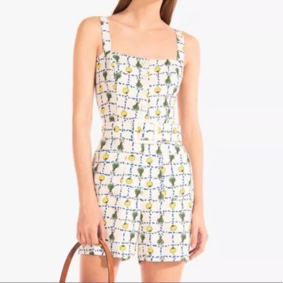 STAUD Pants - Staud Pomelo Print Belted Linen Romper